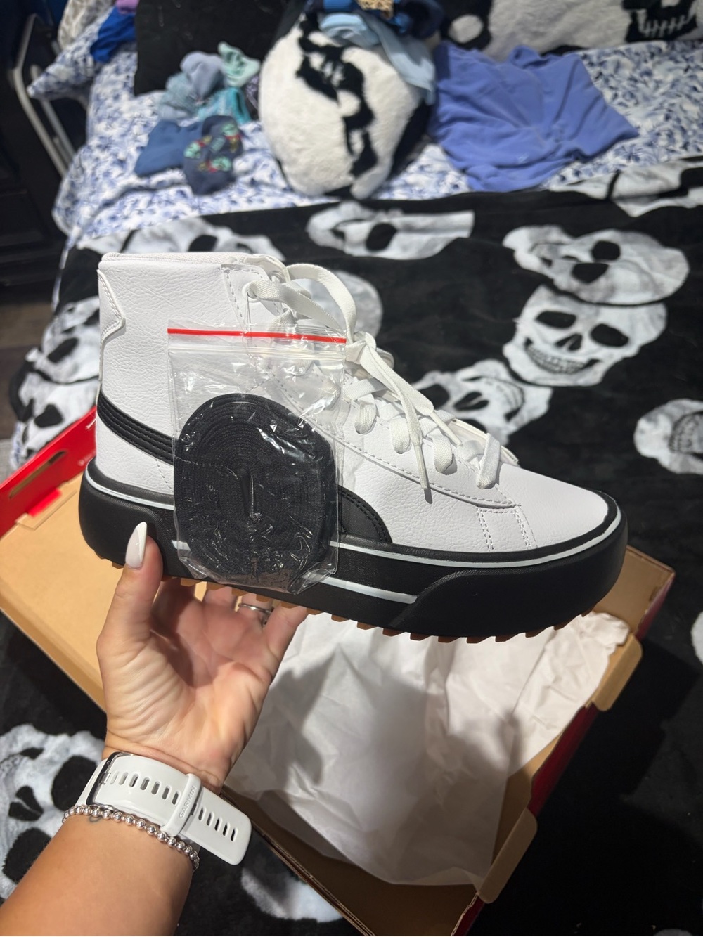 Women’s brand new in box Puma White and Black High-Top Sneakers